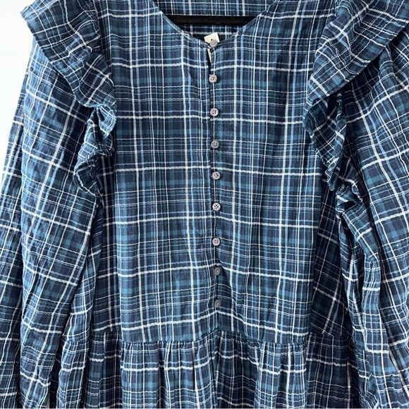 Madewell Anaya Blue Plaid Ruffle Blue Plaid Mini Dress Women Size XL - Picture 3 of 11